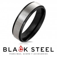 ANILLO NEGRO FRANJA PLATEADA