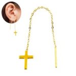 Pendientes cruz con cadena dorado